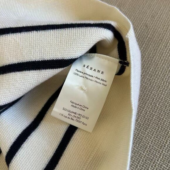 BEST Sezane Betty Cardigan XSmall Navy Ecru Striped French Wool Causal Classic - Picture 7 of 8
